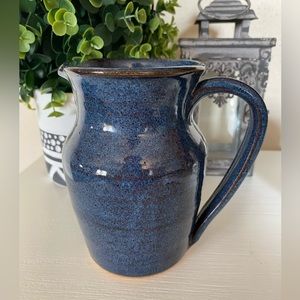 Phenix pottery ceramic blue glazed Creamer pitcher with handle 5.5” height.